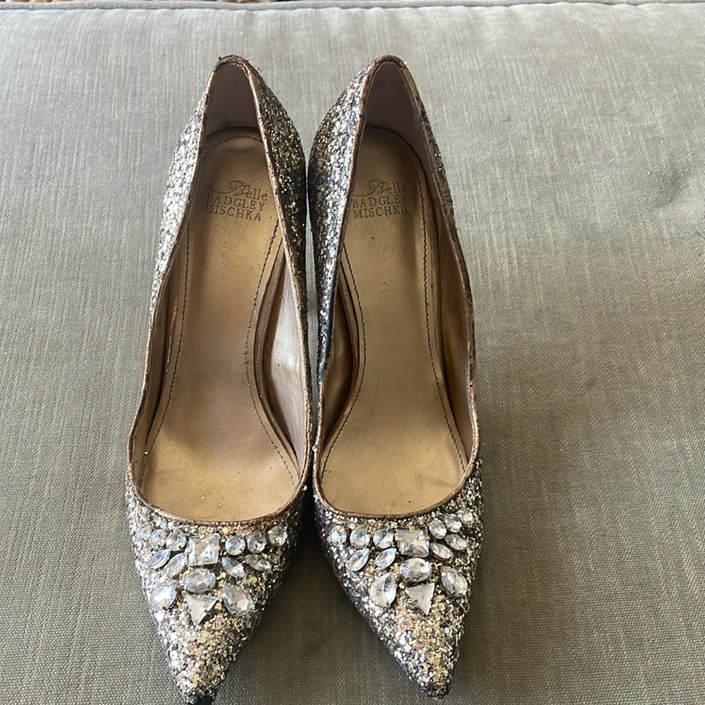 Badgley Mishka Gold Glitter Pumps